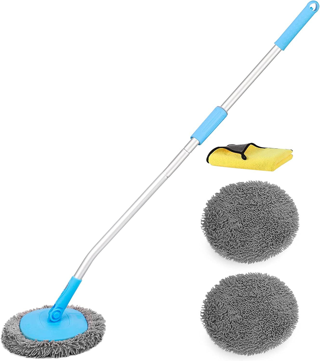 Bluefire 64'' Car Wash Brush Mop, Car Wash Cleaning Mop, 180&deg; Rotatable Wet and Dry Dual Use Cleaning Tool with Long Handle Kit for Washing Detailing Cars Truck, SUV, RV, Trailer(Blue) image number 2