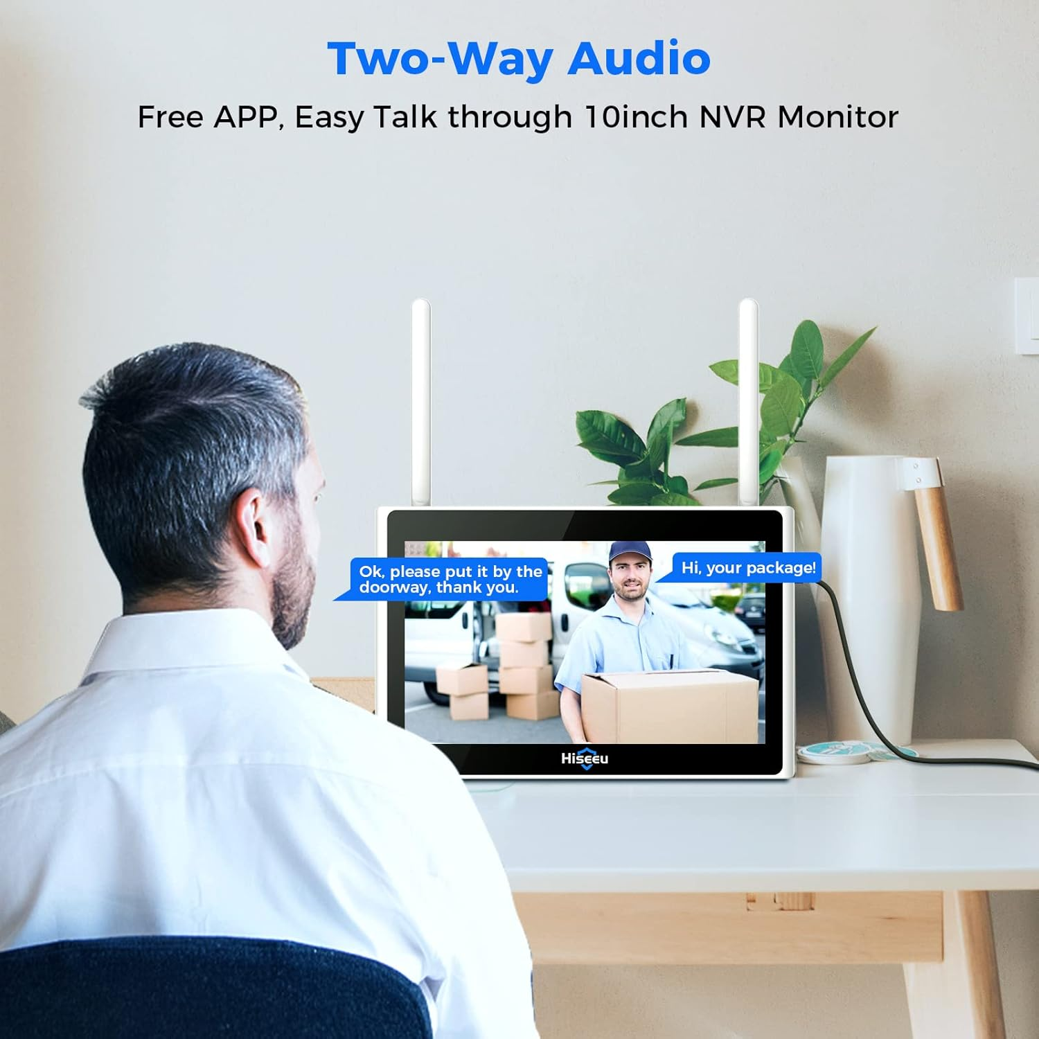 Hiseeu Wireless Security Camera System, 4PCS 5MP Outdoor Camera with 10In LCD 1T HDD， 2-Way Audio Pan & Tilt Color Night Vision, Motion Alert, IP66 Waterproof, Auto Tracking, 2.4G Wifi, No Monthly Fee image number 2