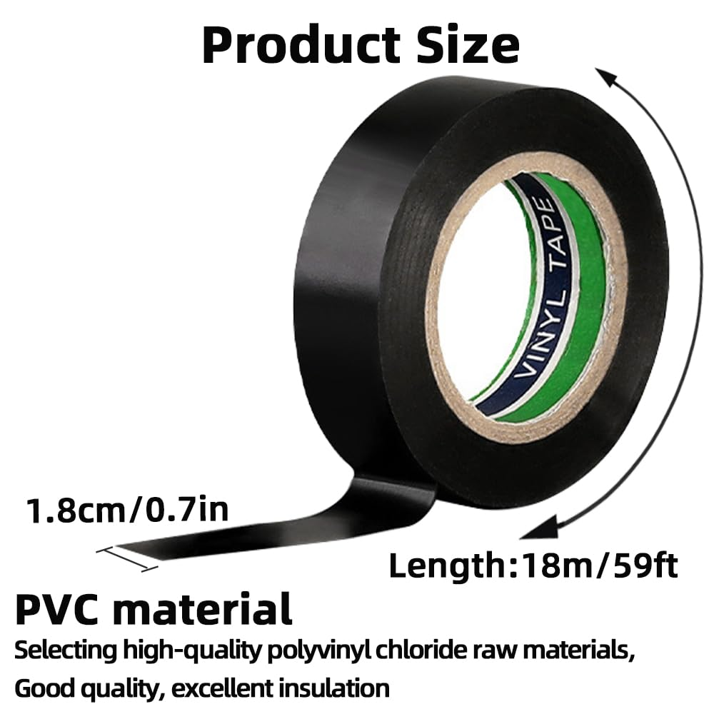 Skycabin Black PVC Electrical Insulation Tape Adhesive Electrical Tape Perfect for Electric Insulating Wire Wrapping,Home DIY, Repairs, Electrical, Automotive and Equipment