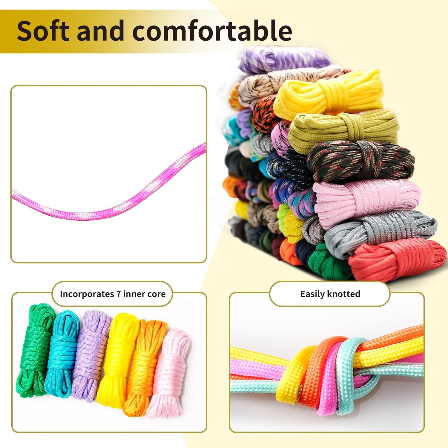 CONEHOY 85 Pcs Paracord 550 Combo Kit 10 Feet Tent Rope Multifunction Parachute Paracord Bracelet Making Kit Outdoor Survival Rope with Drawstring Bag for Making Lanyard Dog Collar Great Gift image number 2