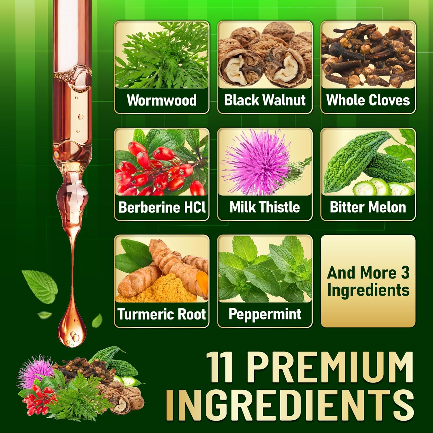 11In1 Wormwood Supplement with Cloves, Black Walnut, Berberine, Turmeric, Ginger, Milk Thistle, Wormwood and More &ndash; 2 Pack (60Ml Total) for 60Days image number 1
