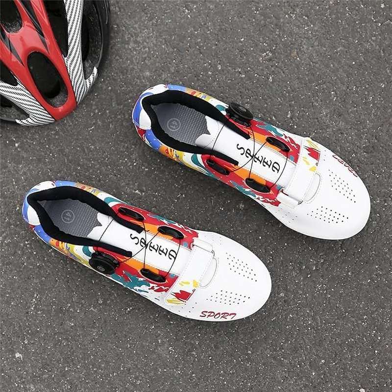 Hixingo Cycling Shoes Men Women Colourful Graffiti Print MTB Cycling Shoes Mountain Bike Shoes Trainers Breathable Outdoor Cycling Shoes Bicycle Spin MTB Shoes image number 6