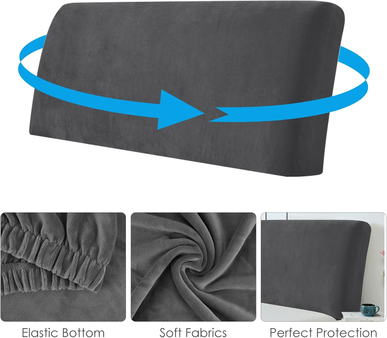Yanclife Bed Headboard Covers, Universal Stretch Headboard Cover, Modern Velvet Elastic Dustproof Protector Cover for King/Double Bed (Dark Gray, 150-170 CM) image number 6