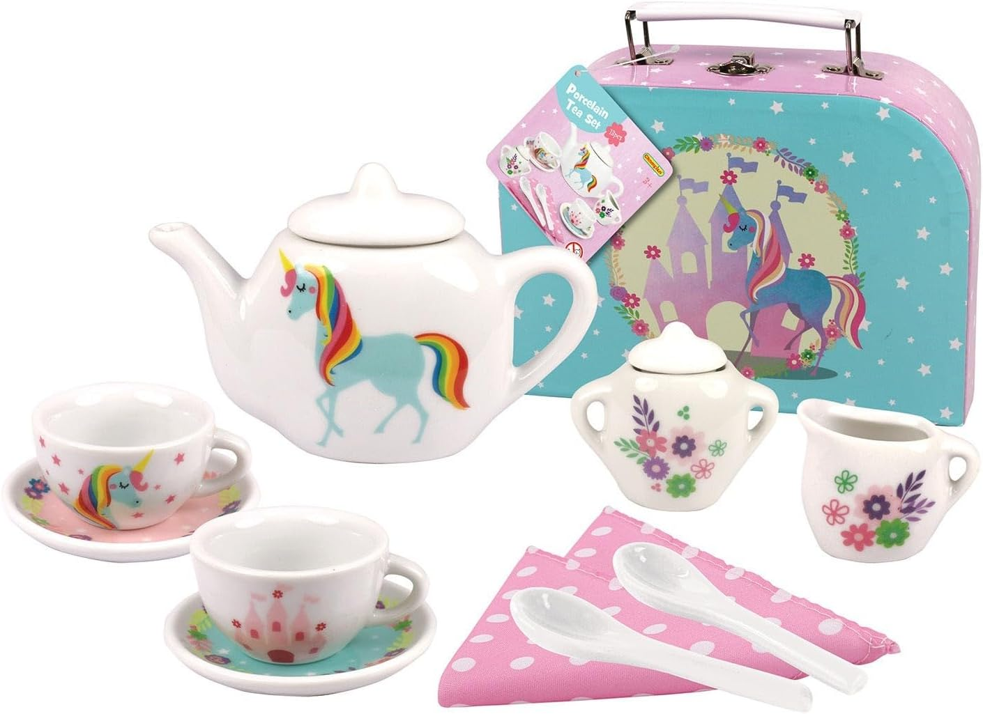 Kaper Kidz Porcelain Unicorn Tea Set 13-Pieces Set: Perfect Ceramic Pretend Play Tea Party Fun!
