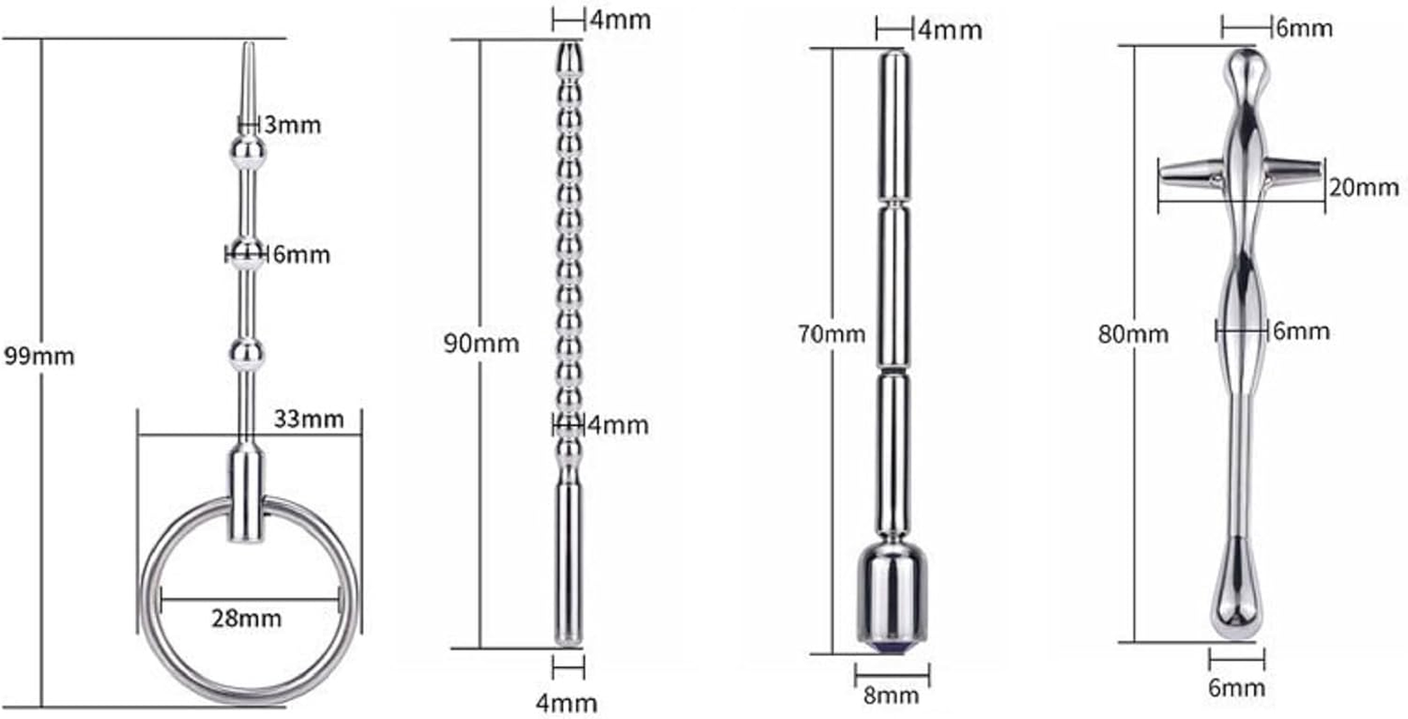 Stainless Steel Beads Urethral Sounds Penis Plug Ring Urethra Masturbation Rod 4 Pcs Set Sounding Stimulation Kit for Beginner Metal Dilator Sex Toy image number 5