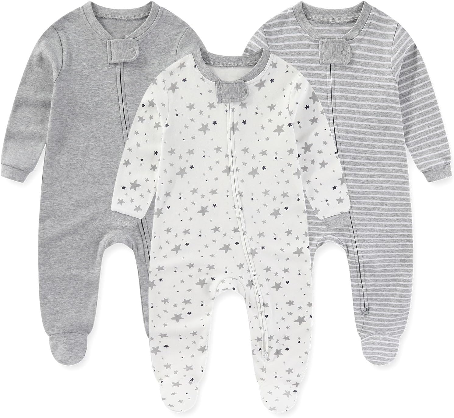 Unisex Zipper Baby Footies Rompers Long Sleeve 3 Pack Infant Boy Girl Jumpsuits 0-12Months Babies Outfits