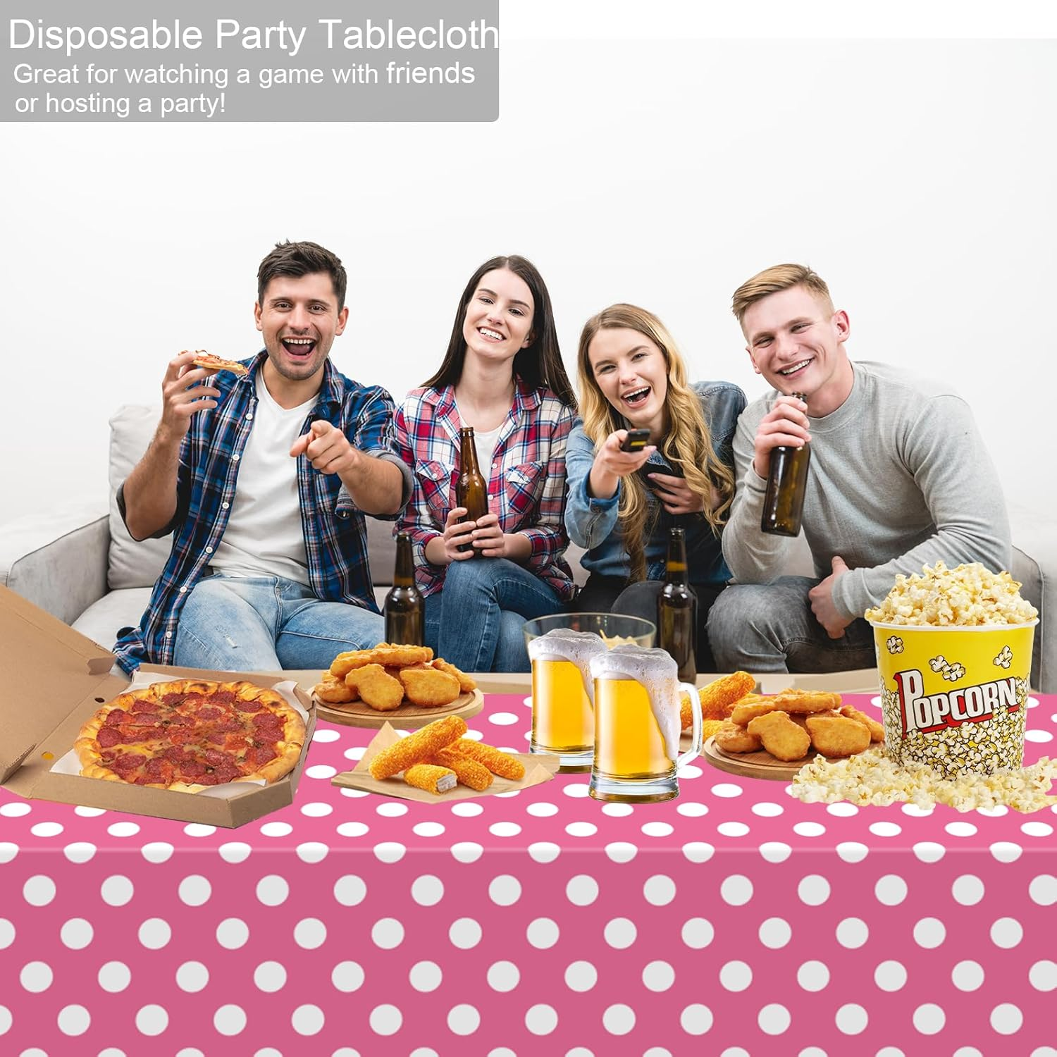 4 Pcs Minnie Mouse Table Cloth, Pink Polka Dot Plastic Rectangular Table Cover, 54 X 108 In, Disposable, Perfect for Parties, Picnics, Birthdays image number 7