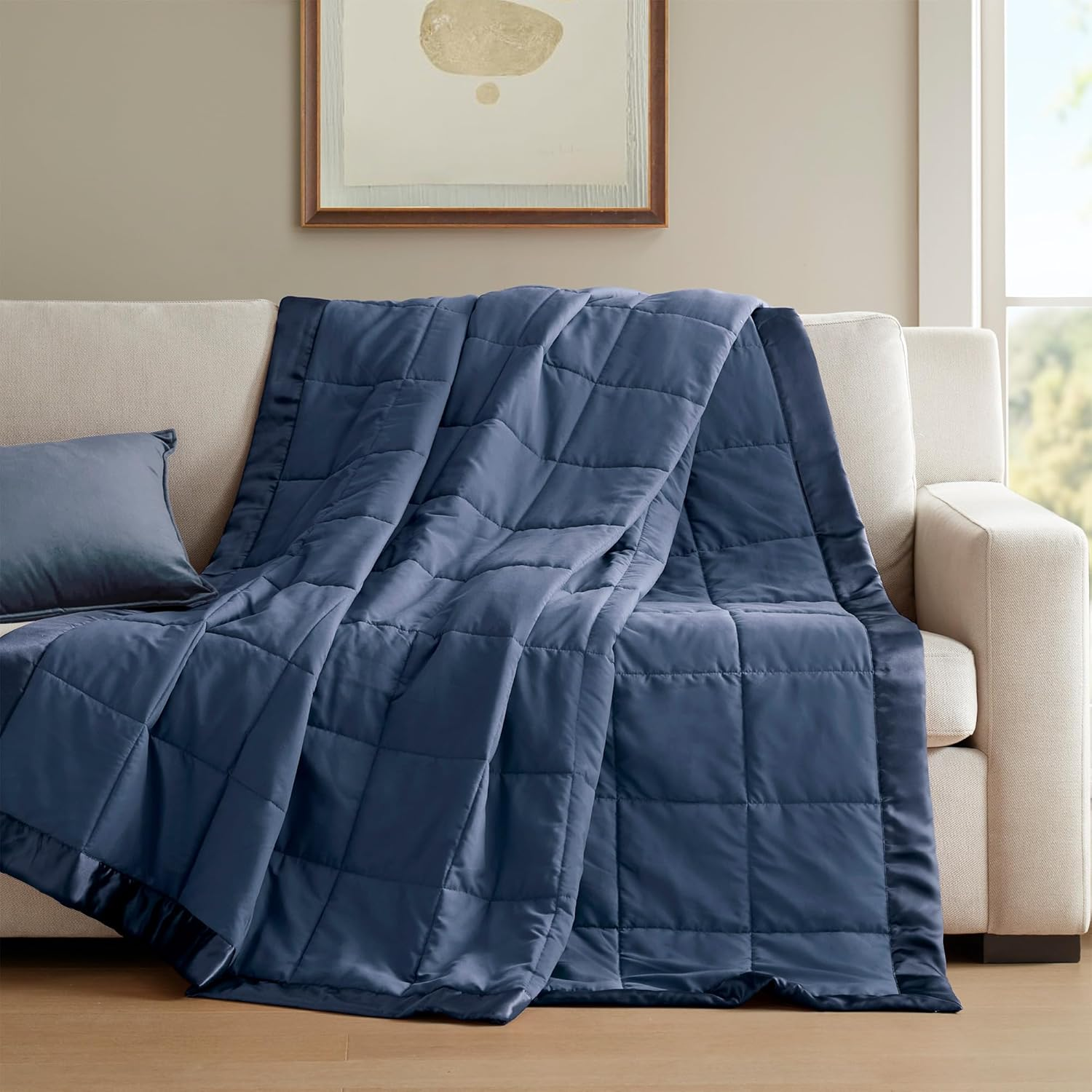 Madison Park Windom down Alternative Blanket, Premium 3M Scotchgard Moisture Wicking Treatment, Lightweight and Soft Bed Cover for All Season, Satin Trim, Navy King image number 6