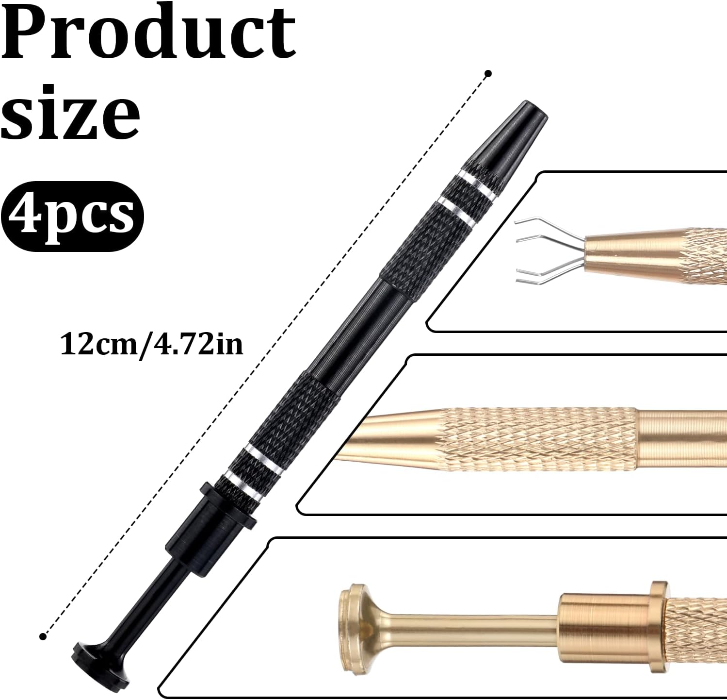 4 Pieces 4 Prongs Jeweler'S Pick up Tool, Stainless Steel Septum Ball Screw Tool 4-Claw Piercing Ball Grabber Pick up Tool for IC Chip Electronic Components Nails Clamping Small Jewelry Parts Objects image number 1