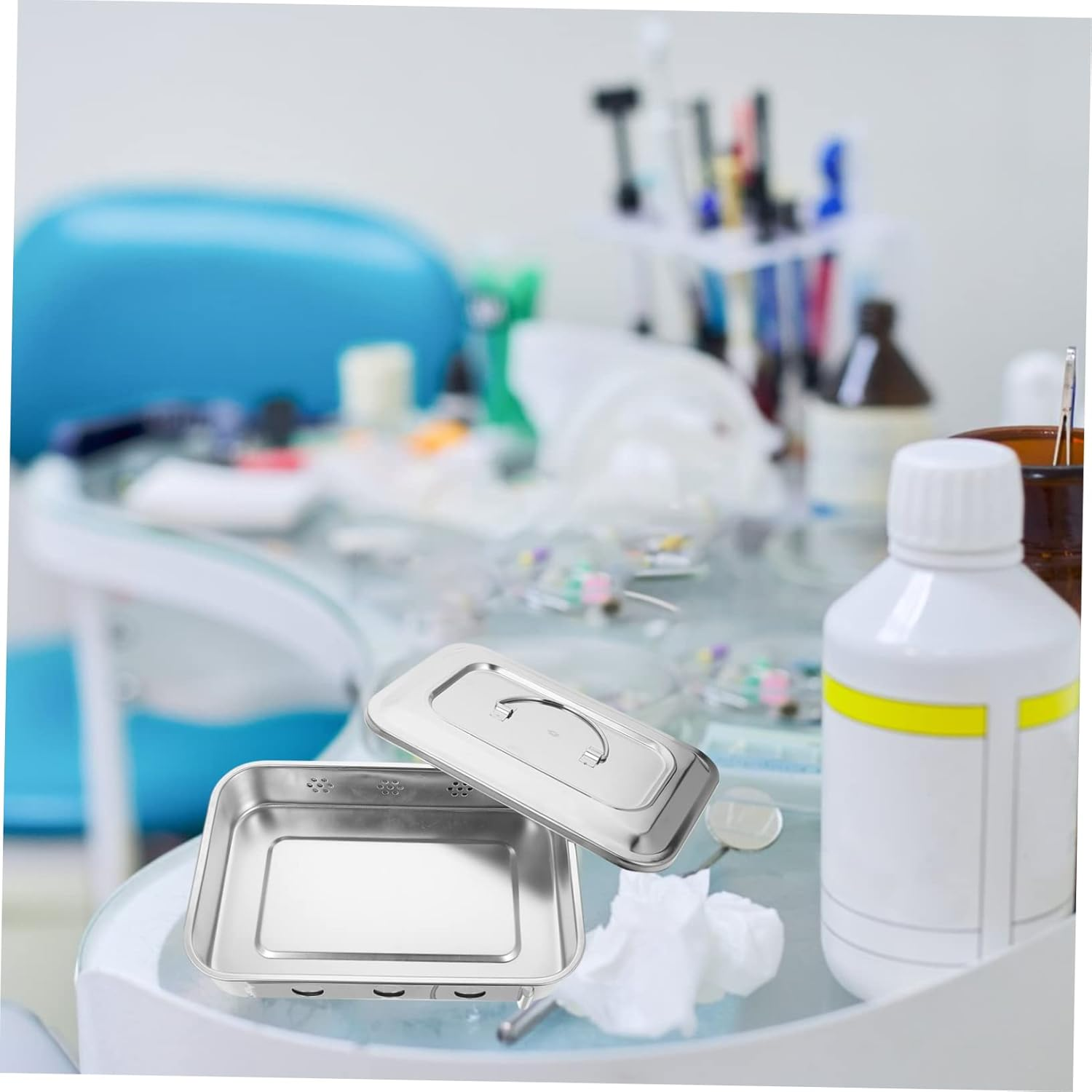 SAFIGLE Bottle Sterilizer Box Square Lid Stainless Steel Thermometer Sterilization Box Silver Tray image number 3