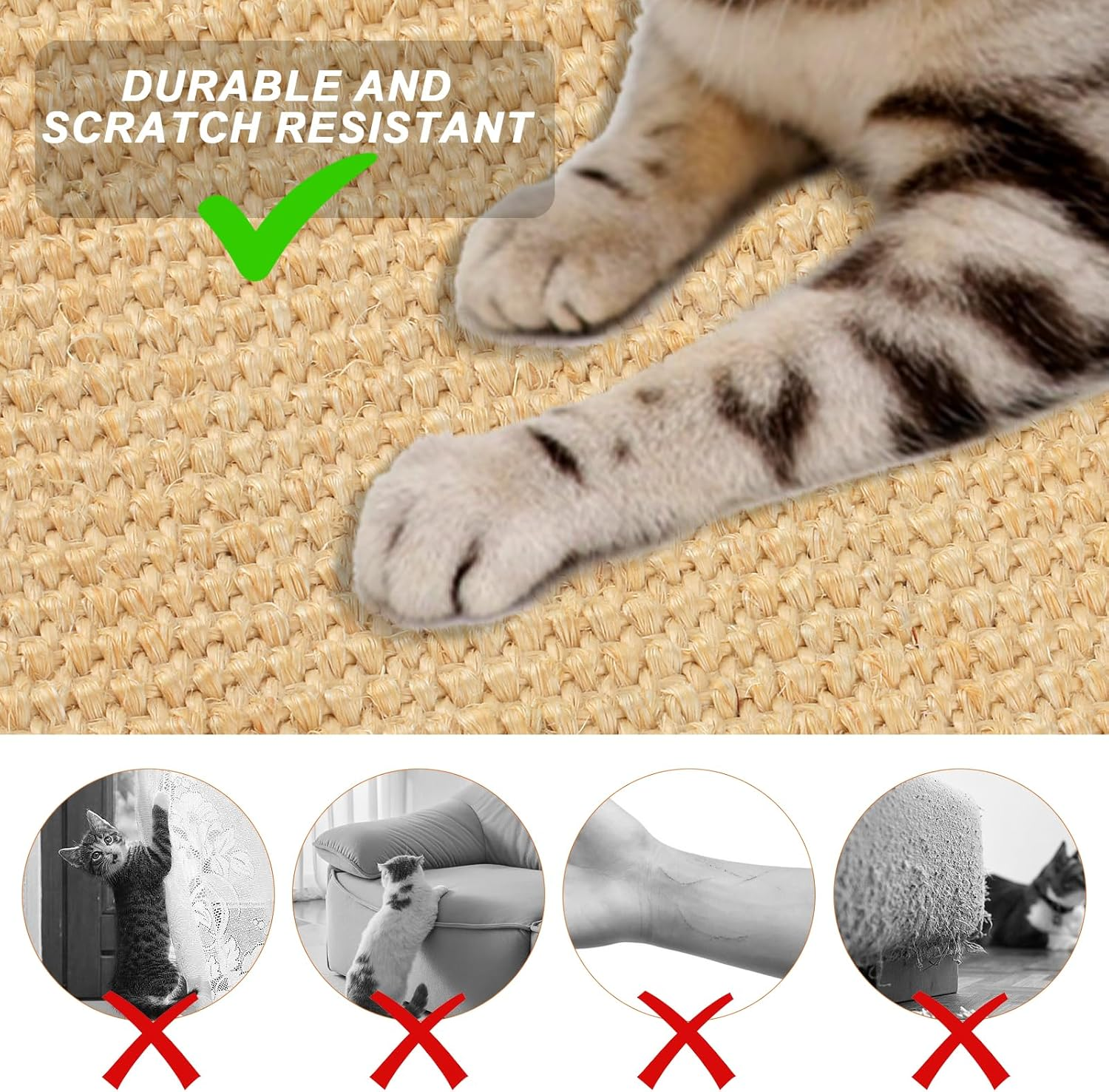 Cat Scratching Mat, Pack of 2 Sisal Carpet Cats, 50 X 25 Cm, Sisal Cat Scratching Mat, Cat Scratching Board, Scratching Mat, Wall, Sisal Mat, Sisal Doormat Carpet for Sofa, Furniture, Door, Cat image number 2