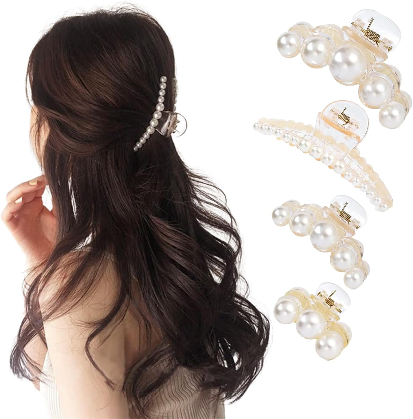 Esshogo Pack of 4 Women'S Hair Clips, Beads, Elegant French Pearls, Women'S Hair Clips, Hair Accessories, Suitable for Weddings, Parties, Daily Life image number 4