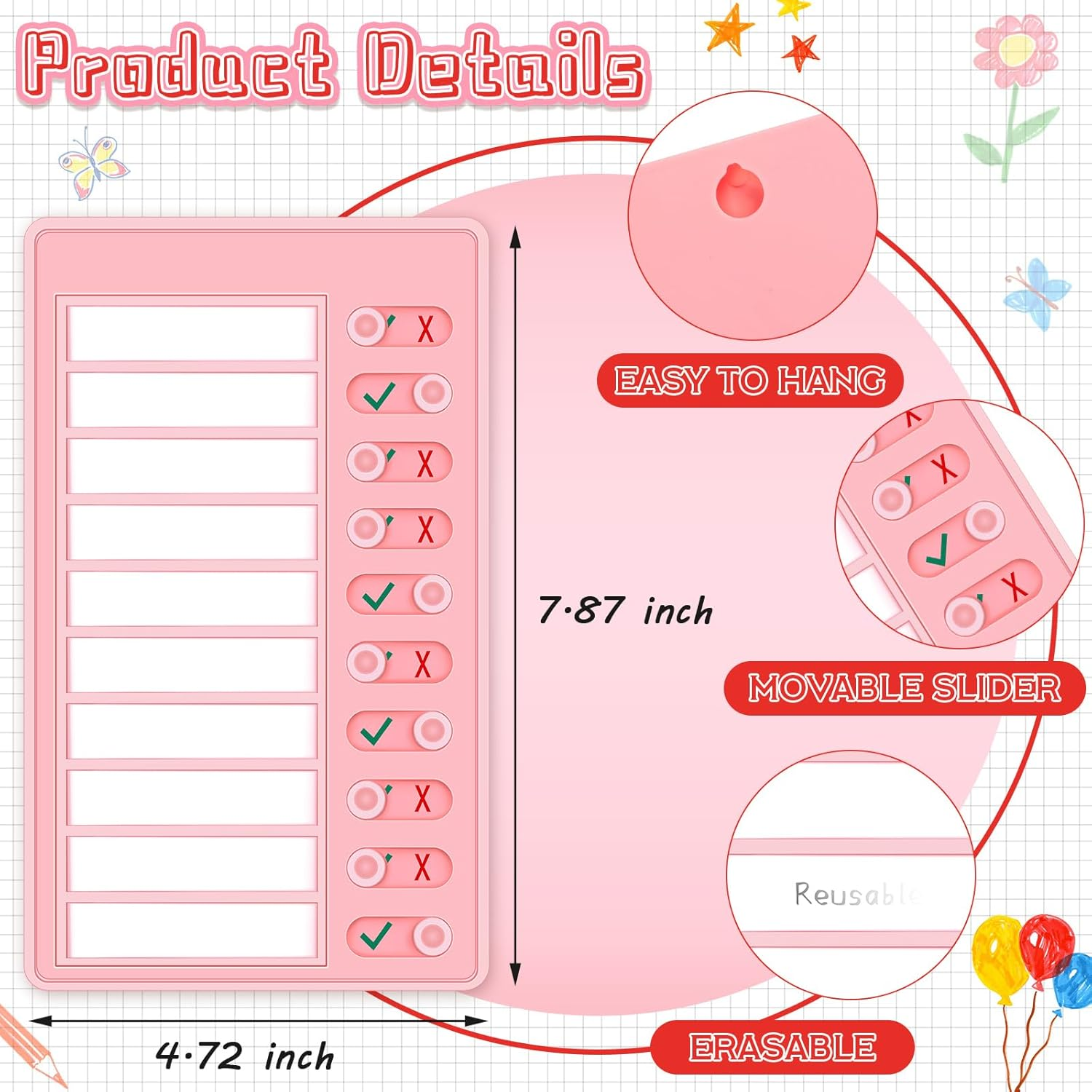 Queekay 4 Pcs Blank Chore Chart Kids Chore Chart, Plastic Checklist Board with 8 Detachable Cardstock to Do List for Home Routine Planning (Purple, Blue, Yellow, Pink)