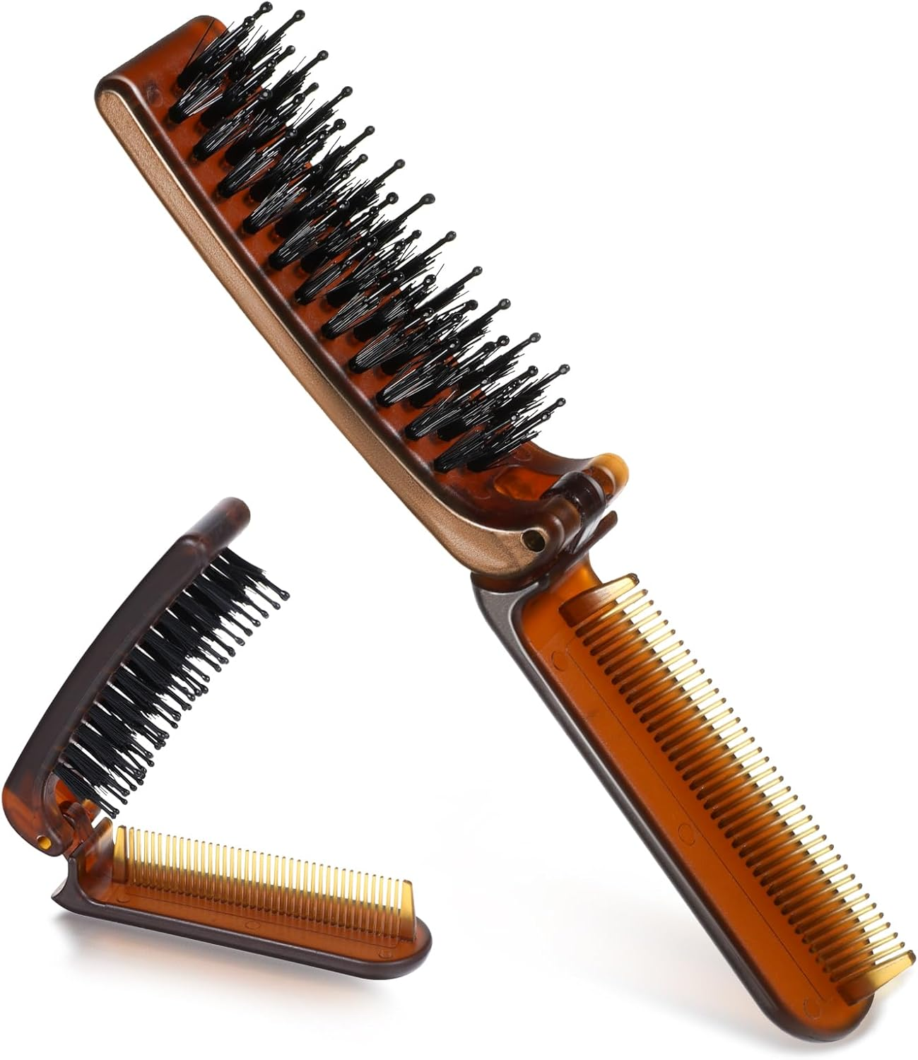 Travel Folding Hair Brush, Collapsible Portable Pocket Nylon Bristle Hairbrush with Fine Tooth Comb Mini Wet Hair Brush for Men and Women Kids Thick Thin Curly Straight Hair, Restore Shine