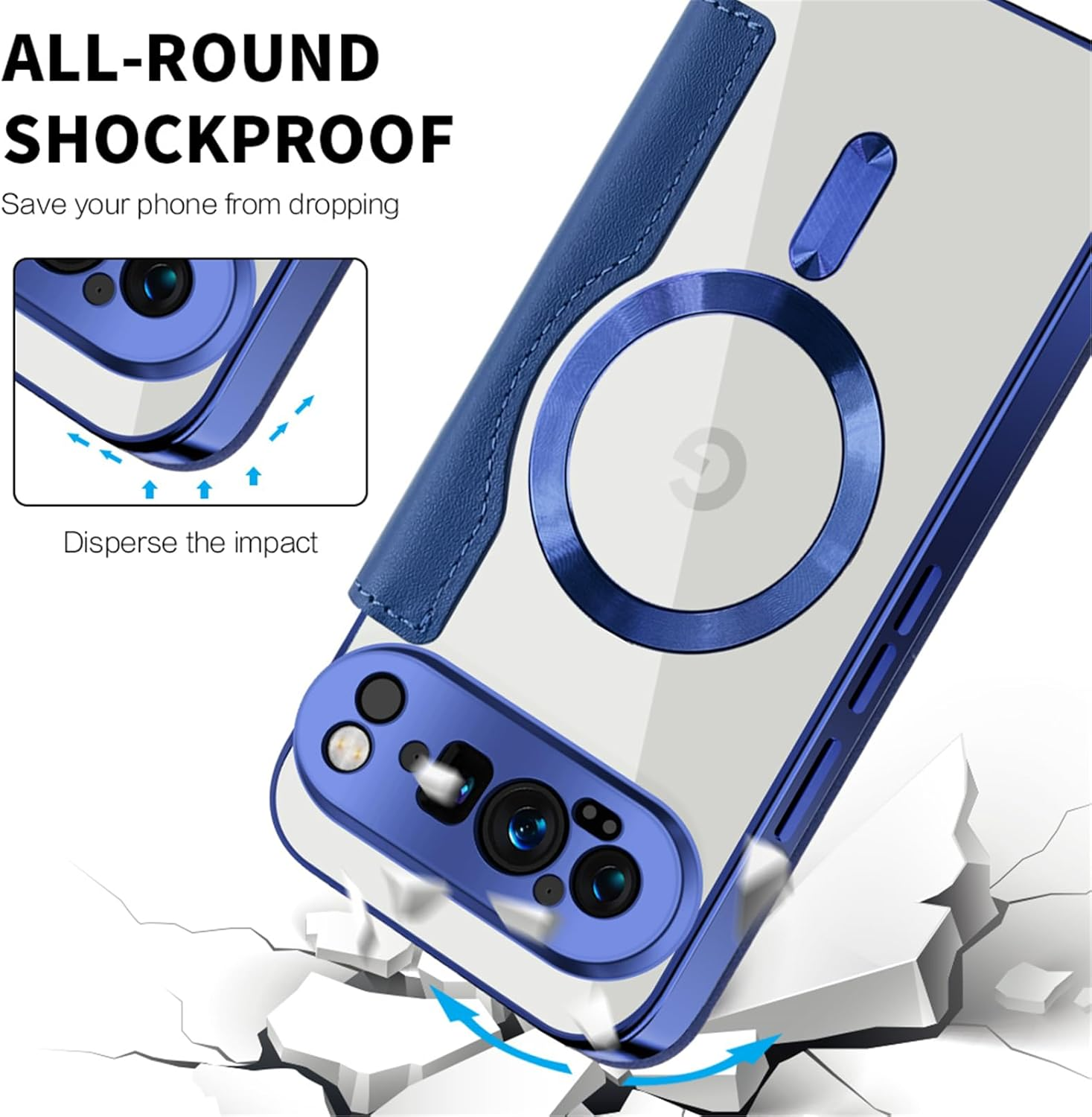 IMEIKONST Magnetic Case for Google Pixel 9 Pro XL Compatible with Magsafe, Premium PU Leather Flip Card Holder Clear Shockproof Protective Mobile Phone Case for Google Pixel 9 Pro XL Dark Blue JDCX