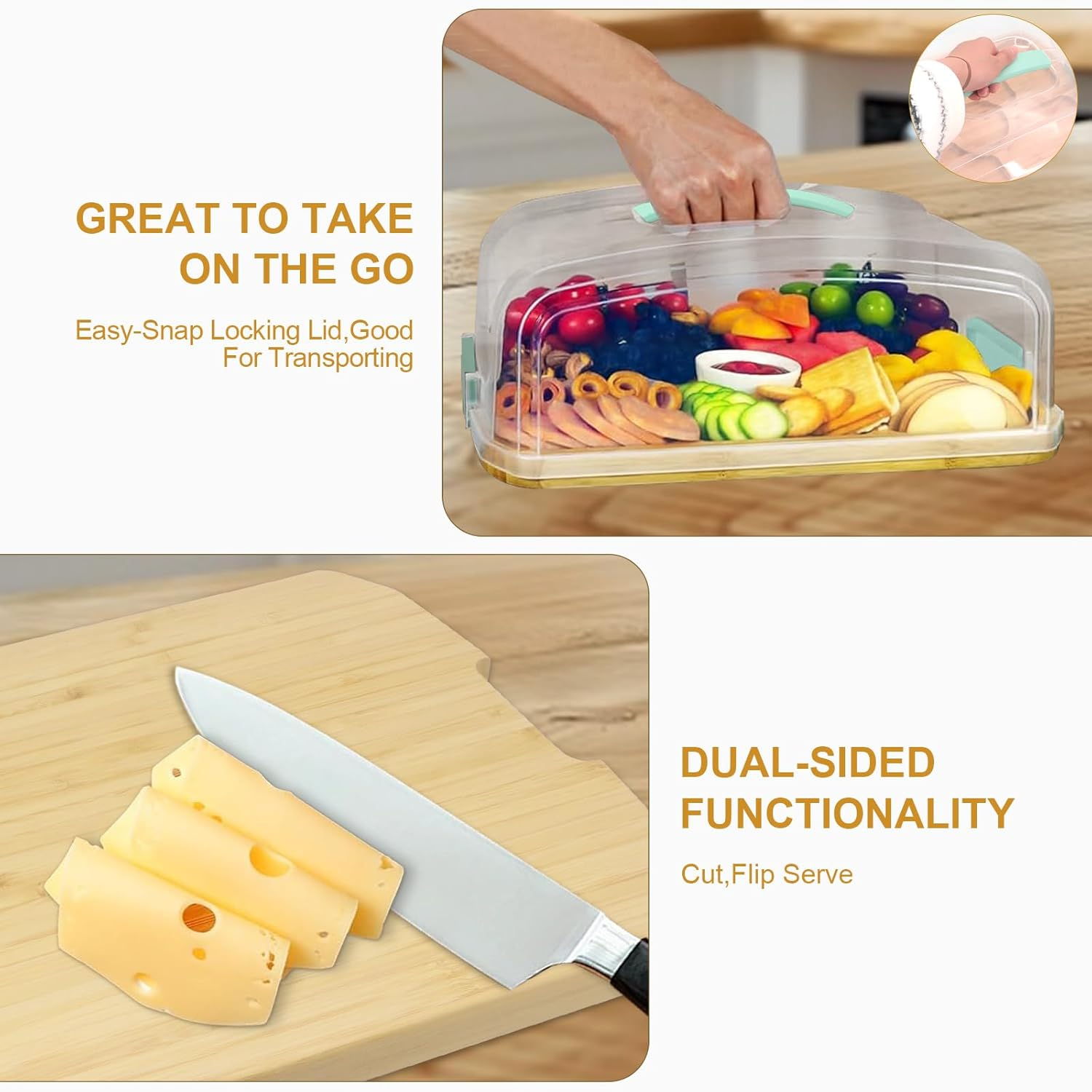 Portable Charcuterie Board with Lid for Travel, Cheese Board and Knife Set, Cheese Platter with Locking Handle, Travel Cheese Boards Set, Perfect for Charcuterie, Snacks, and More image number 3