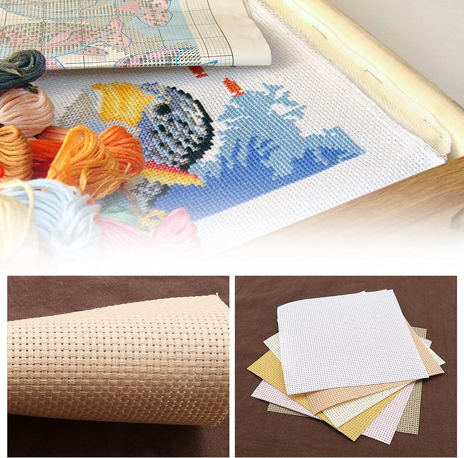 VGOL 20Pcs 11CT Cross Stitch Fabric DIY Cross Stitch Cloth for DIY Art Craft Handwork 10 Colors 100% Cotton 15X15Cm/5.9X5.9 Inches Square Multicolor Handmade Accessories image number 6