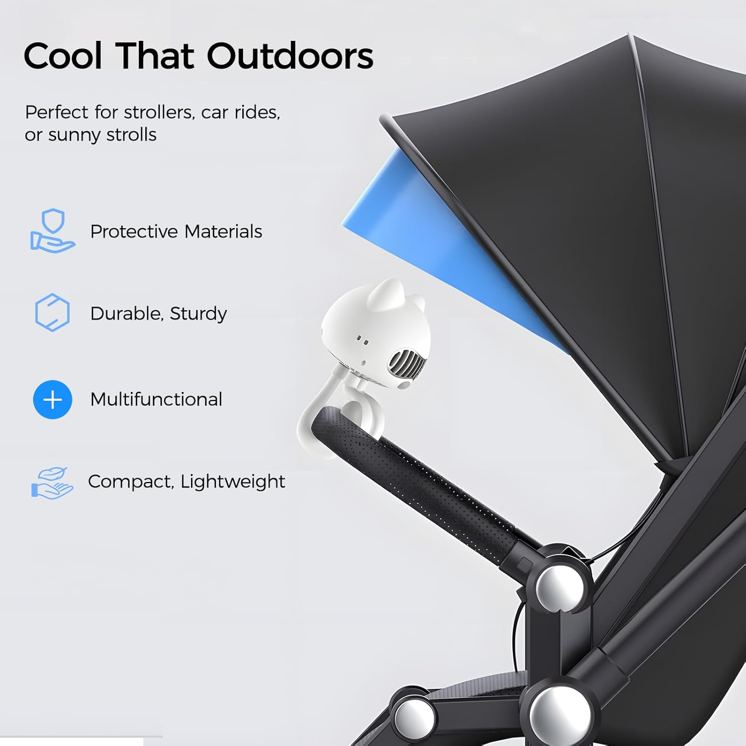 FUNJEO F08 Stroller Fan,Handheld,Table,Powerful 2000Mah Battery USB Rechargeable,Non-Touch Design,Aroma Fan,For Women/Family (Blue) image number 2