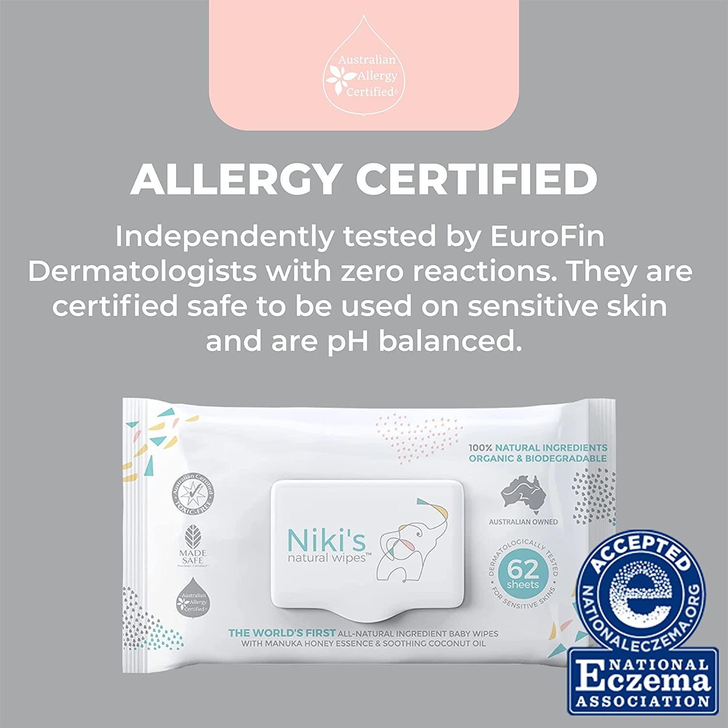 Niki'S Natural Baby Wipes | World'S First All Natural Baby Wipes with Manuka Honey and Coconut Oil | 1,488 Wipes (24 Pack X 62 Wipes) image number 4