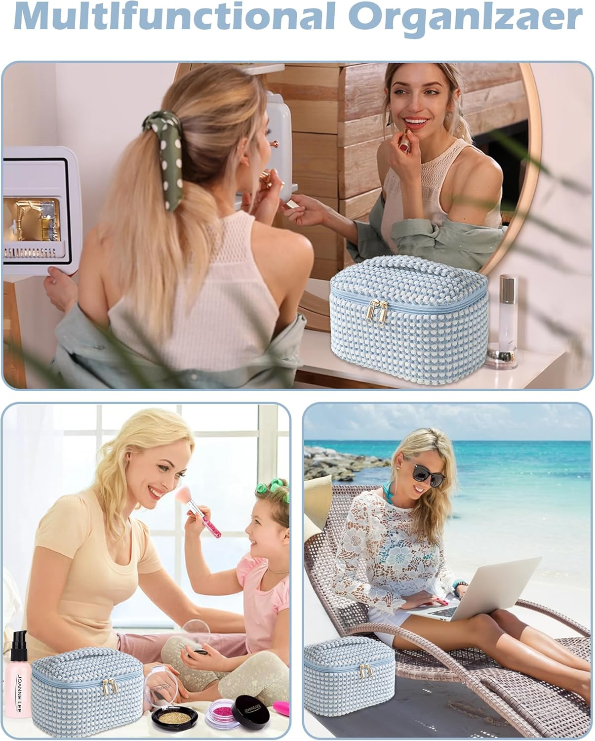 Makeup Bag Corduroy Cosmetic Bag,Cute Makeup Pouch,Travel Toiletry Make up Brush Storage Bag,Travel Essenitial for Women,Portable Makeup Bag - 4 Pcs-Pink 01 image number 7