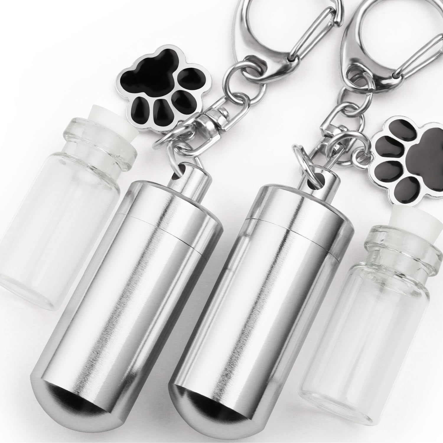 Chunlongfour Waterproof Cremation Pet Urns Keychain for Dogs Ashes, Cylinder Cat Dog Urn for Pet Ashes Cremation Keepsake Memorial Ashes Jewelry Pend - Cylinder Silver 2 Pcs image number 4