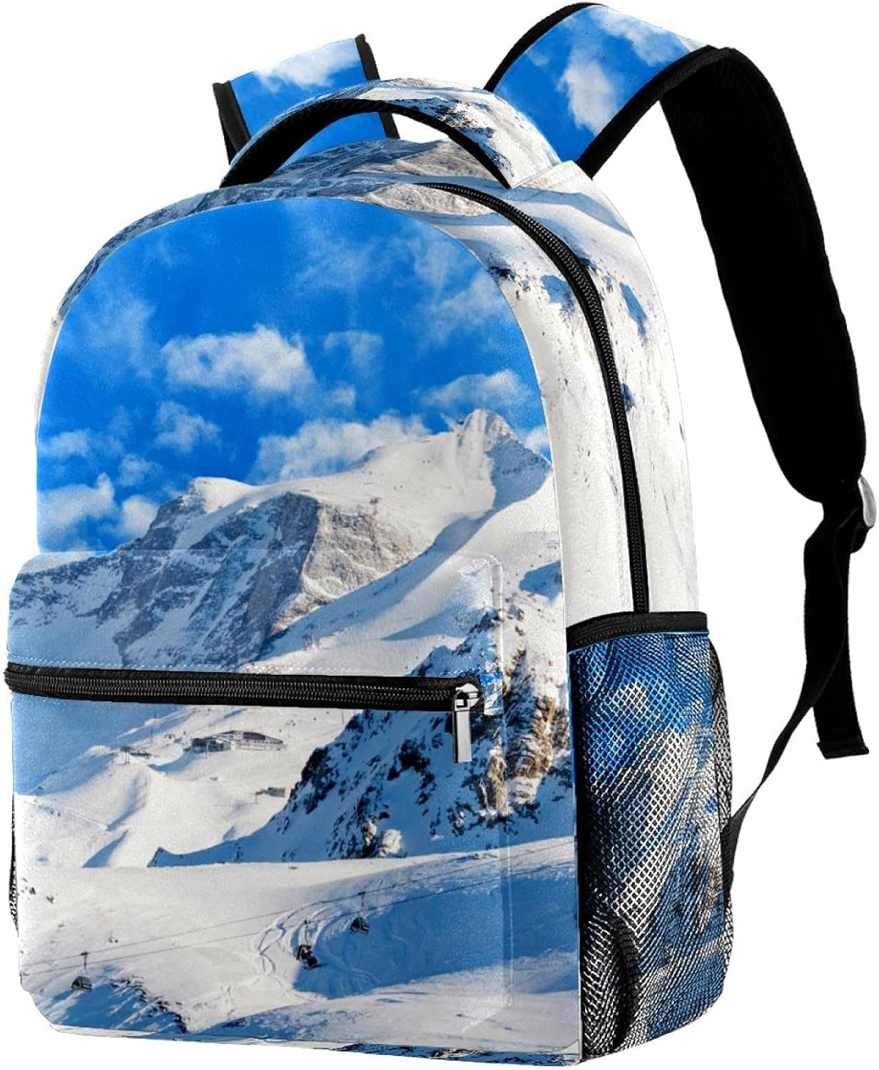 Snowy Winter Landscape of a Ski Resort Backpack Students Shoulder Bags Travel Bag College School Tote Backpacks image number 2