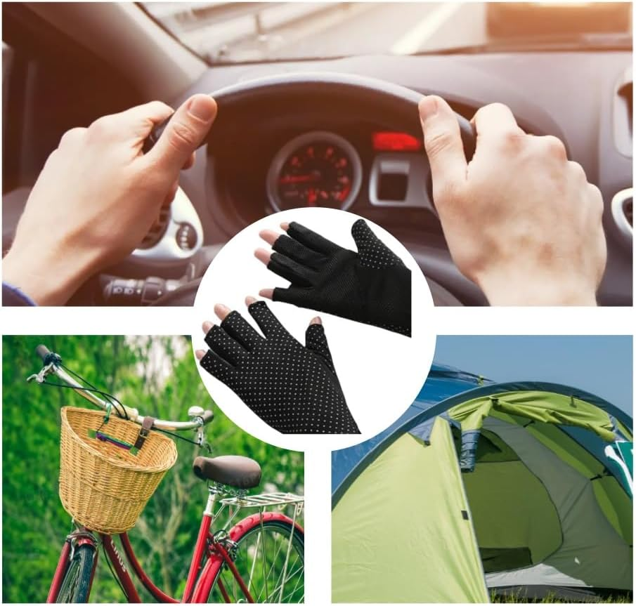 GYWHOOFT Women Sunscreen Fingerless Gloves UV Protection Half Finger Gloves Summer Sunblock Gloves,Special for Girl Lady Summer Outdoor Cycling Fishing Golfing(Black) image number 2