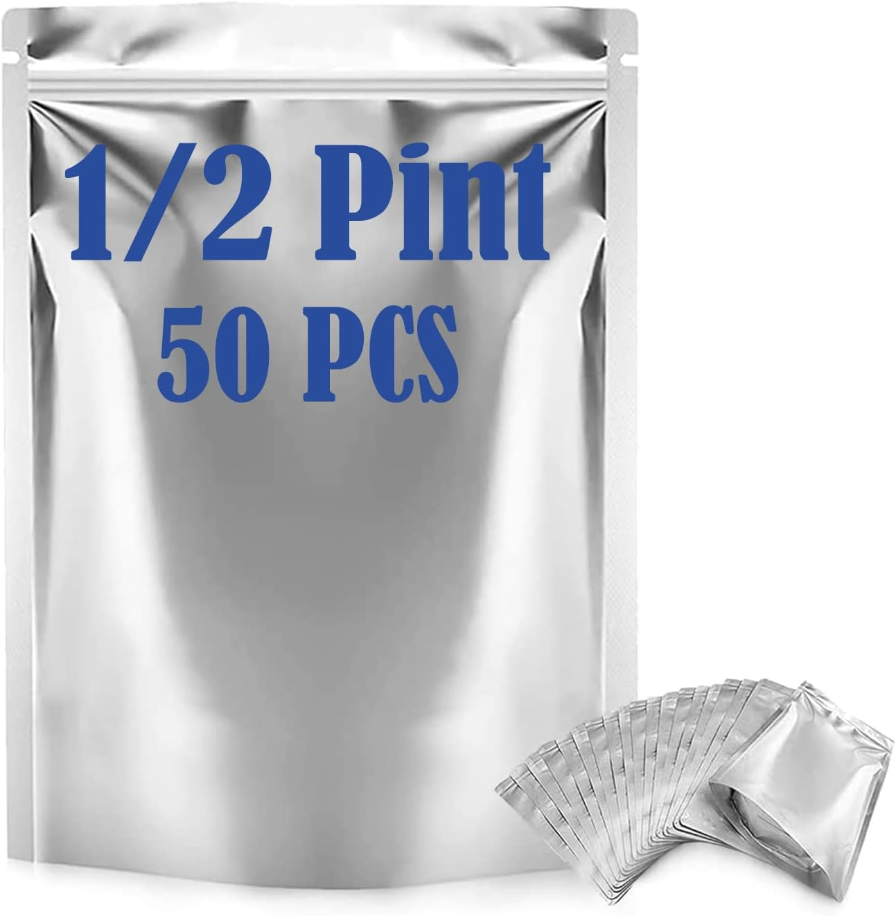 Durimoiy 50Pcs Mylar Bags for Food Storage - Extra Thick 9.5 Mil - 1/2 Pint 5"X7" Stand-Up Zipper Pouches Resealable Bags & Heat Sealable Food Grade Storage Bags for Packging Products