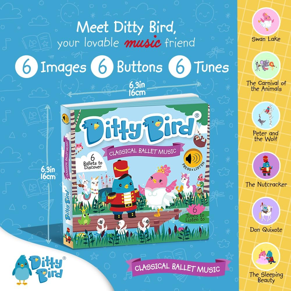 Ditty Bird Musical Books for Toddlers | Fun Classical Music & Nursery Rhyme Book | Ballet Musical Book | Children'S Interactive Toddler Books for 1 Year Old to 3 Year Olds | Sturdy Baby Sound Books image number 3