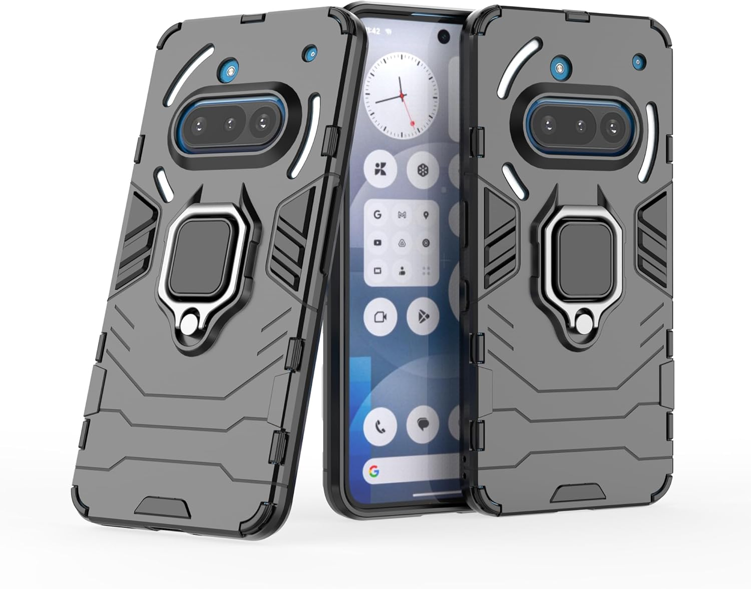 ESTH Compatible with Nothing Phone (3A) Case with 2 Pieces Protective Film [Durable] Ring Stand Case [For Mobile Phone Holder Car Magnet] Military Shockproof Mobile Phone Case, Black image number 4