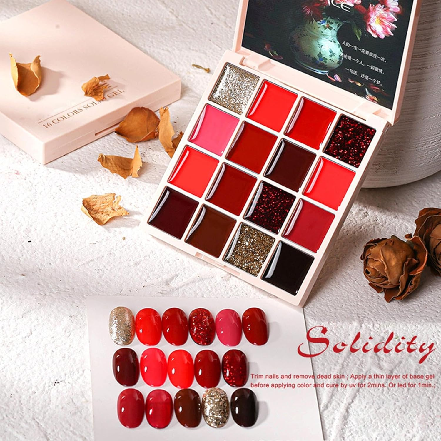 Solid Nail Gel Polish | 16-Color Cream Nail Gel Polish | Glossy Solid Nail Gel Polish Oil Painting Manicure Palette Nail Glue for Women - 16 Colors Mocha Peach image number 7