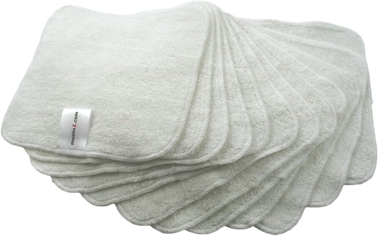 Muslinz 12PK Reusable Bamboo Cotton Terry Wipes 20X20 Cms Face Cloth Baby Wipes (White) - Off White image number 6