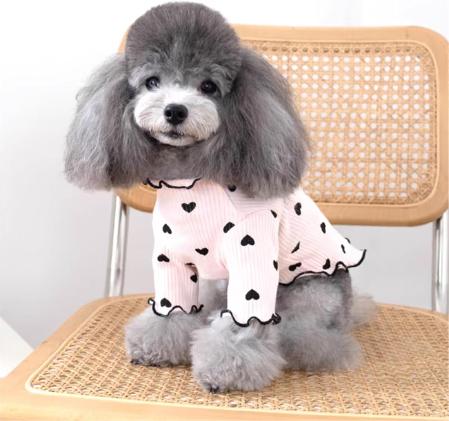 Yaopelky Pet Clothes for Small Dogs Cat Summer Fall Heart Print Shirt Stretchable Ruffle Long Sleeve Outfits for Chihuahua Schnauzer Shih Tzu Yorkie (Pink, Small) image number 6
