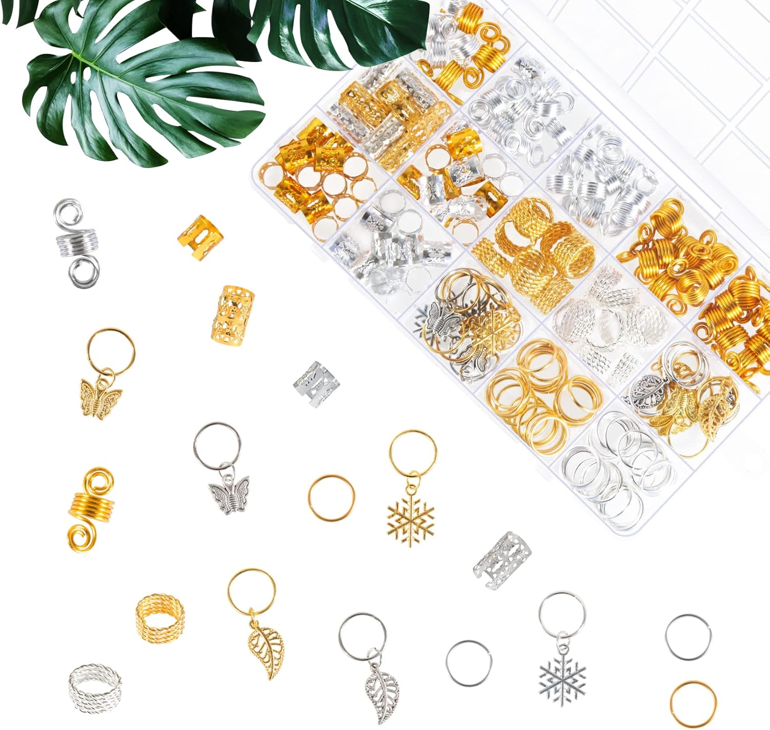 Pack of 180 Dreadlocks Jewellery Hair Rings for Braids Gold Silver Adjustable Metal Braids Jewellery Hair Beads Viking Hair Accessories with Storage Box for Braids Decoration and Hair Extensions image number 2