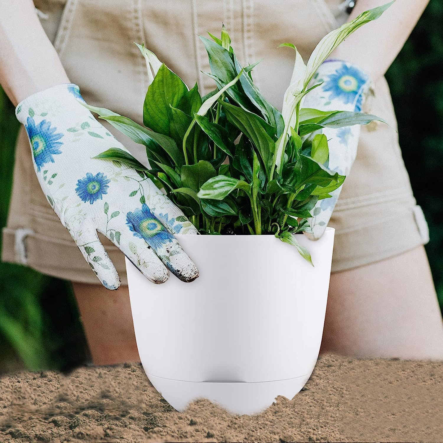 2 Pieces of 20Cm Self Watering Planters High Drainage with Deep Saucer Reservoir,For Indoor & Outdoor Garden Flowers Plant Pot (Green) image number 6