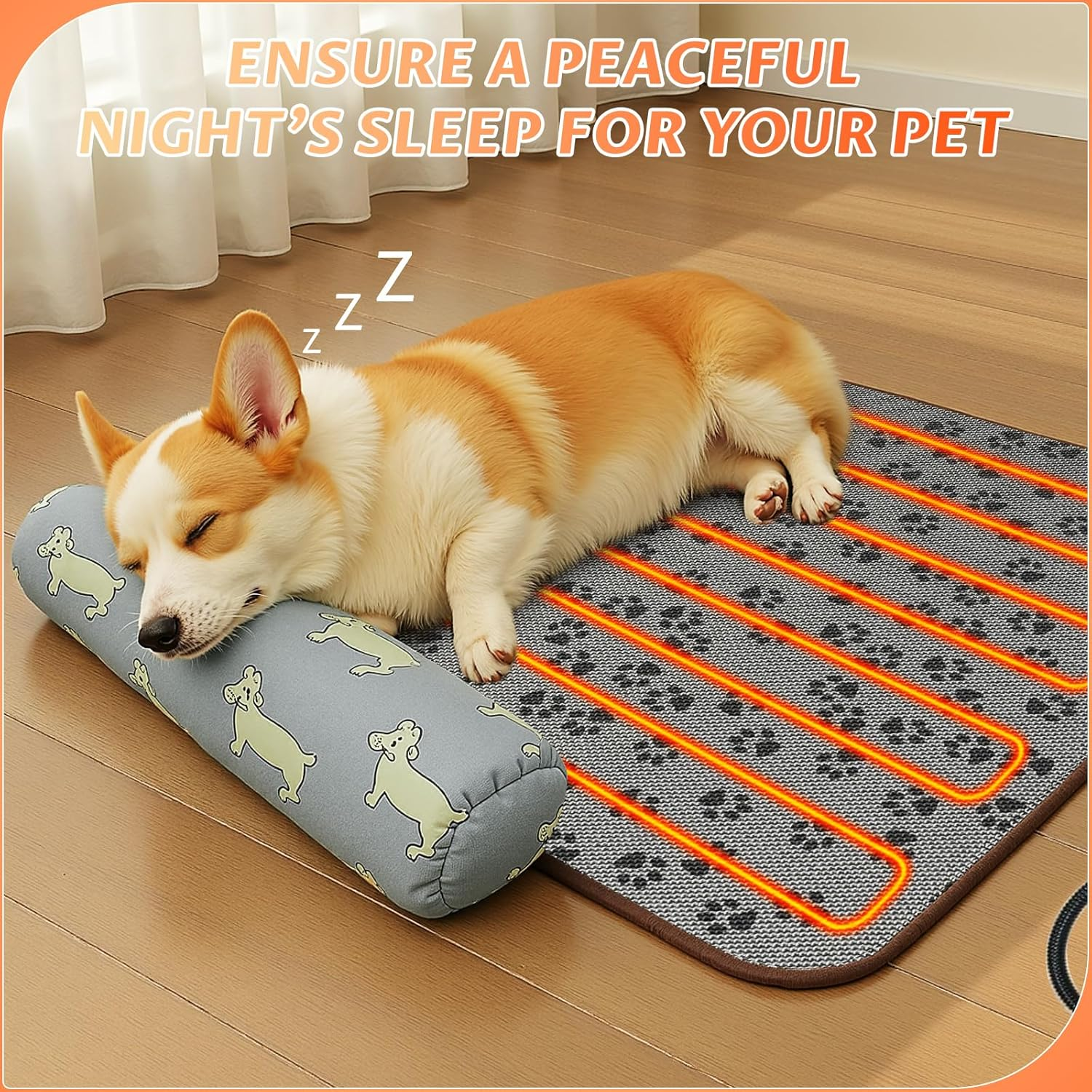 Pet Heated Mat for Cats Dogs - Large Pet Heating Pad with Indicator and 2 Adjustable Thermal, Warming Cat Dog Bed Blanket with Overheating Protection, Bite Resistance Cable - Gray, 50X70Cm image number 2