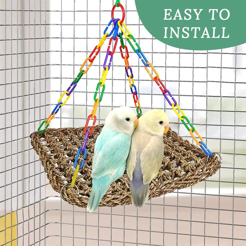 2 Pack Bird Water Grass Mat,Water Grass Woven Hammock,With Simple Attachment Hooks,Resistant Wear-Resistant,Suitable for All Kinds of Reptiles,Lizards,Parrots,Birds,Finches image number 1