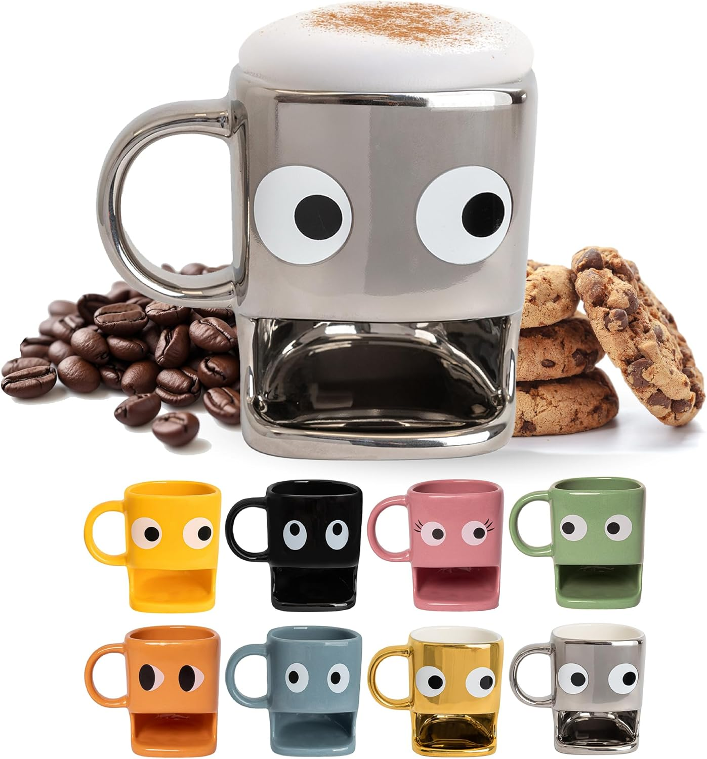 Fisura Original Eyes Mug Blue Mug with Biscuit Compartment Ceramic Mug with Space for Biscuits Capacity 240Ml Original Gift Idea