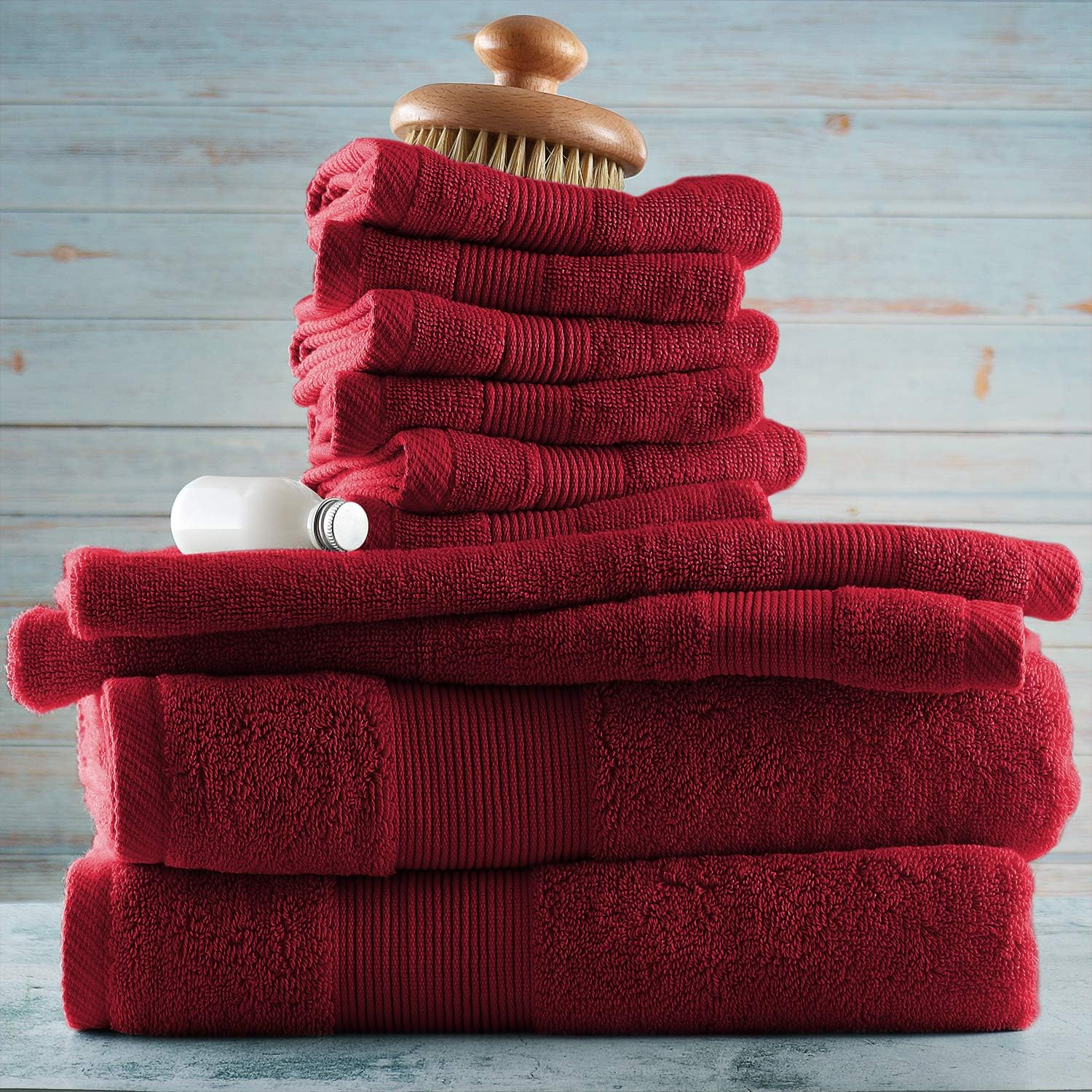 Hearth & Harbor Bath Towels for Bathroom - 100% Ring Spun Cotton Luxury Bathroom Towels - Soft & Highly Absorbent Bath Towels Set, 10 Piece Set (2 Bath Towels, 2 Hand Towels, 6 Washcloths) - Red image number 4