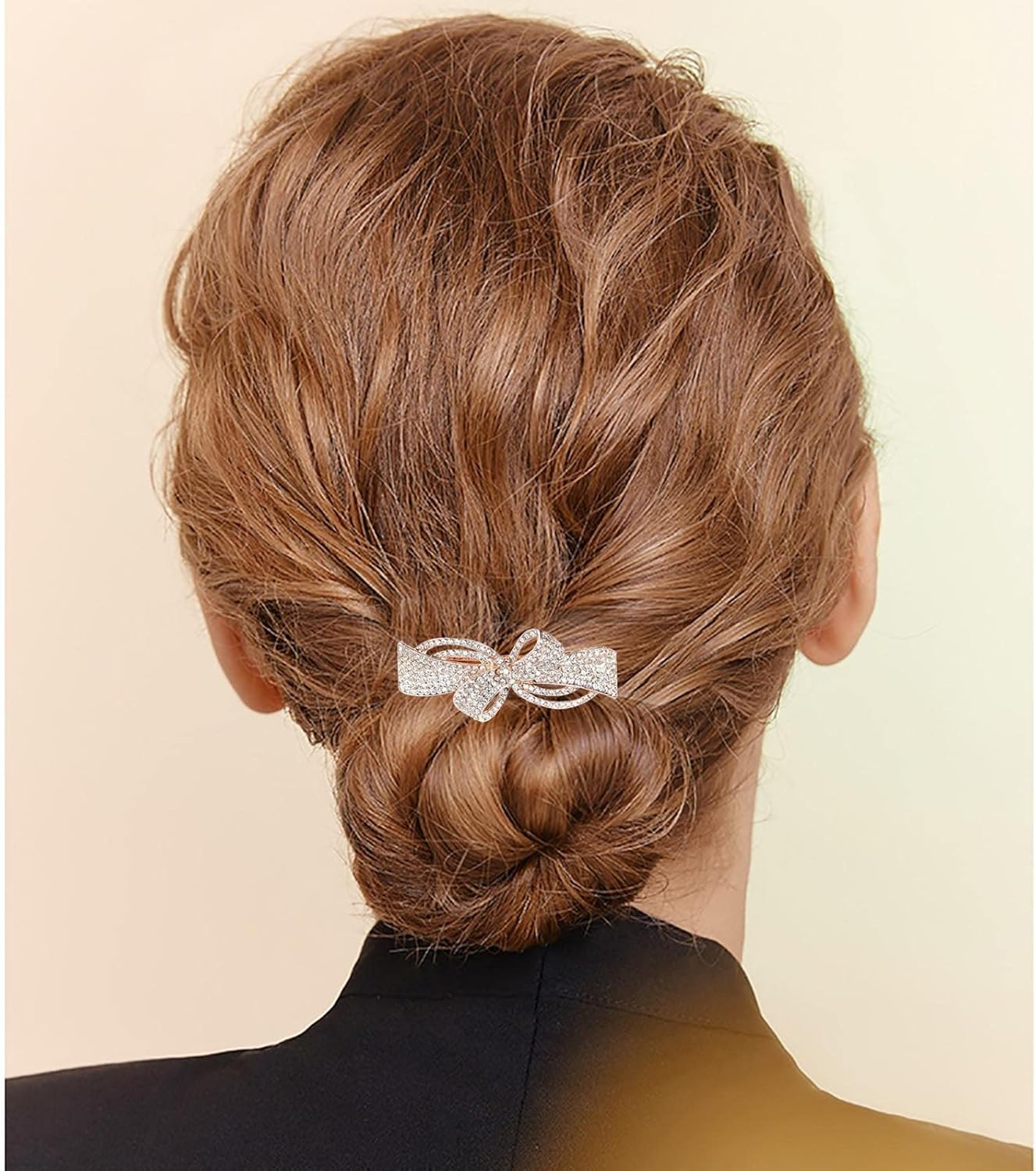 Tseenyi Rhinestone Wedding Hair Clip Bow Crystal Hair Clip Shiny Bridal Rhinestone Hair Clip Sparkling Bridal Decorative Headwear Accessories for Women and Girls (Gold Champagne)