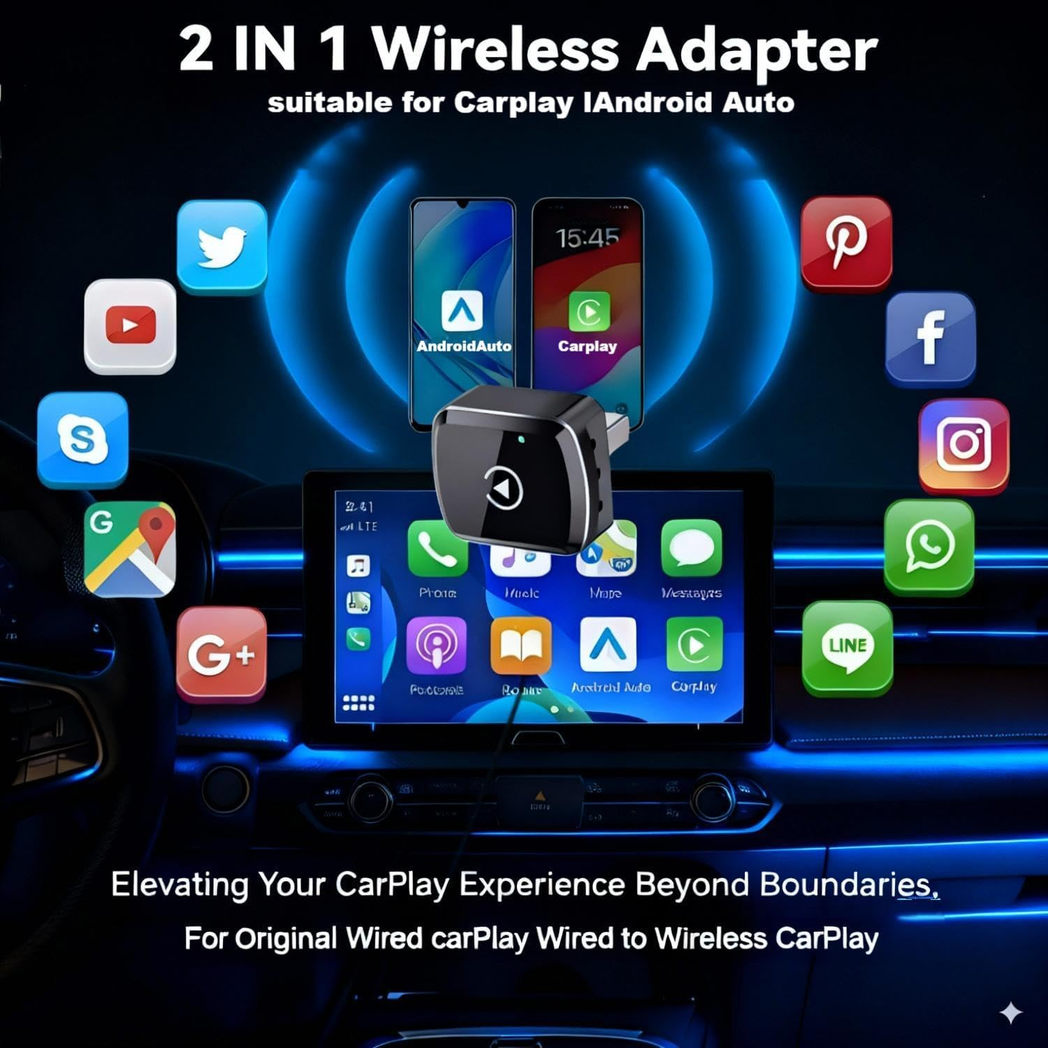 2025 Upgrade 2-In-1 Wireless Carplay Adapter& Android Auto Wireless Adapter, Converts Factory Wired to Wireless, A7 Dual-Core Chip for Zero Latency,Plug & Play Dongle with Stable Connection image number 6