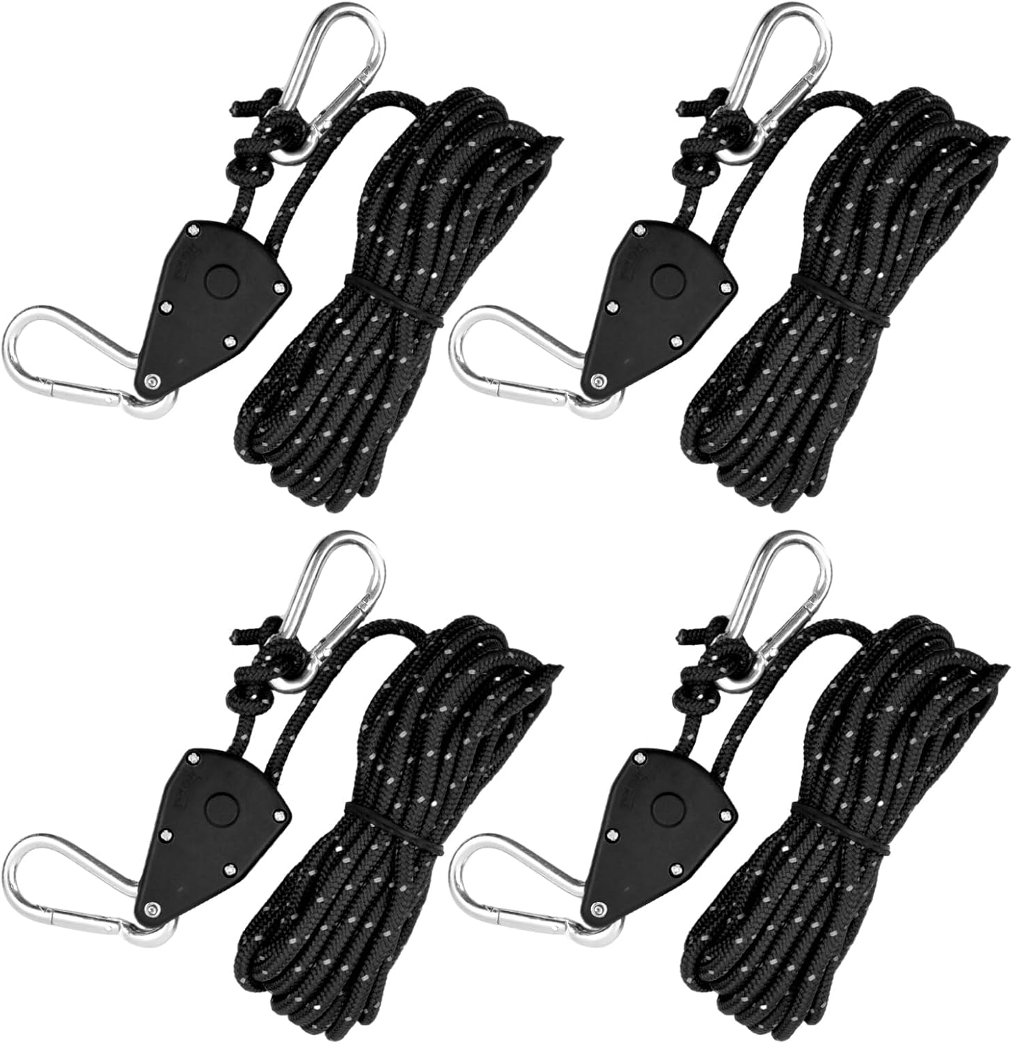 4PCS Reflective Tent Guy Ropes, 4Mm Tent Camping Cord with Pulley, 5M Heavy Duty Guide Rope with Aluminum Adjuster, Tent Guy Ropes Lines for Awning Outdoor Tent Tarp Gazebo Hiking (Black, 4Mm*5M) - Red image number 5