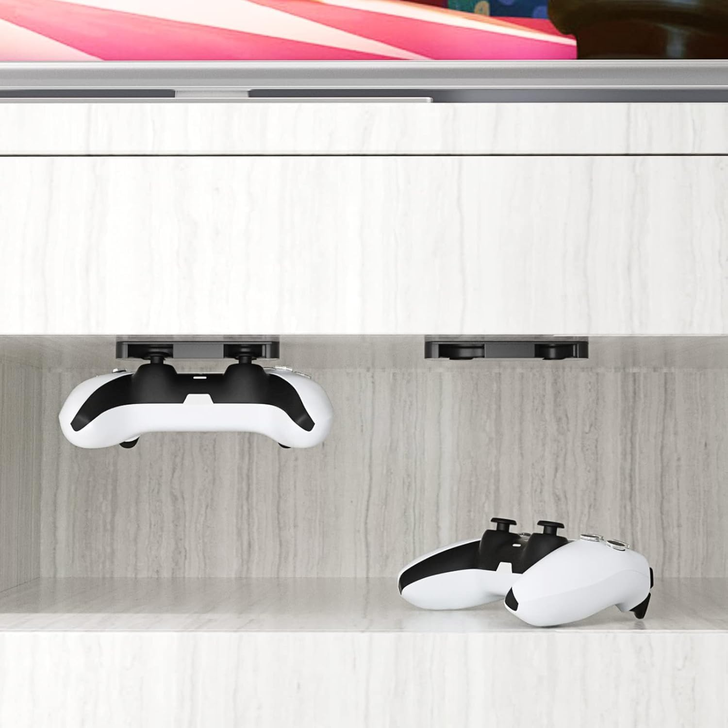 2 Pcs Controller Desk Mount Fit for Playstation 5/Playstation 4 Controller, PS5 Controller Holder Storage Rack, No Drilling Stick under Desk Stand Hanger for PS4 Gaming Controllers image number 2