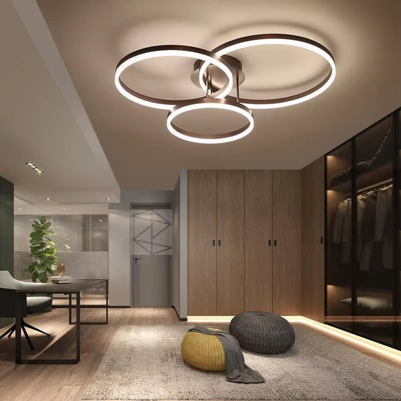 BAMDECOR Black Modern Minimalist round LED Ceiling Light Adjustable 3-Color Modes for Bar, Dining Room, Office (Four Rings (30Cm+40Cm)*2) image number 4