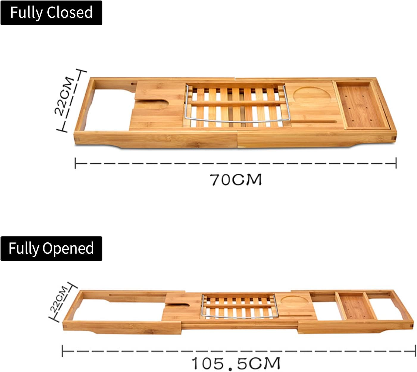Bathtub Caddy Tray, 1 or 2 Person Bath and Bed Tray, Bath Tub Table Caddy with Extending Sides - for Tablet, Book, Phone, Wine Glass, Candles, and Soap image number 2