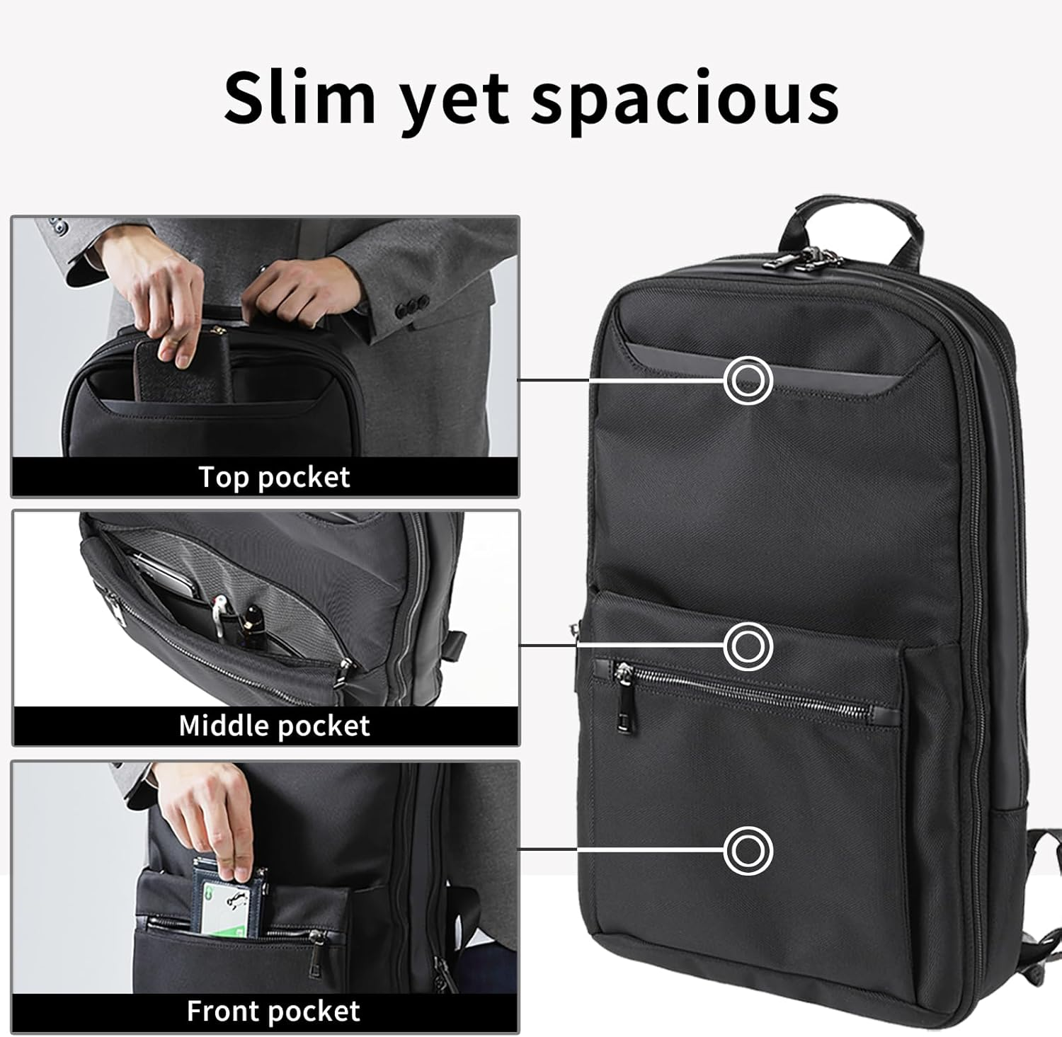 Zepirion Expack Men'S Slim Business Backpack, Twice Expansion, Water Repellent, 15.6-Inch Laptop, A4 Storage, Thin Backpack, Commuting Bag