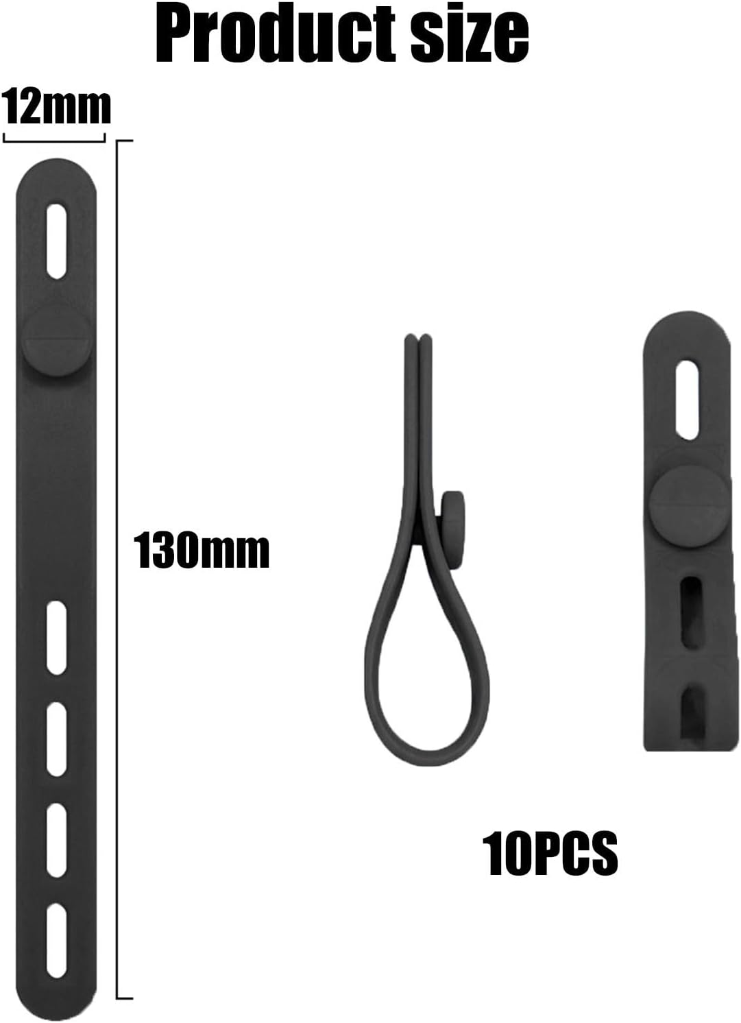 BGENHPON 10Pack Silicone Cable Ties Reusable Cord Holder Straps, Flexible Adjustable Wire Wrapper with Locking Clasp, Tangle-Free Charger Cable Organizer for Office Home Travel​ image number 3