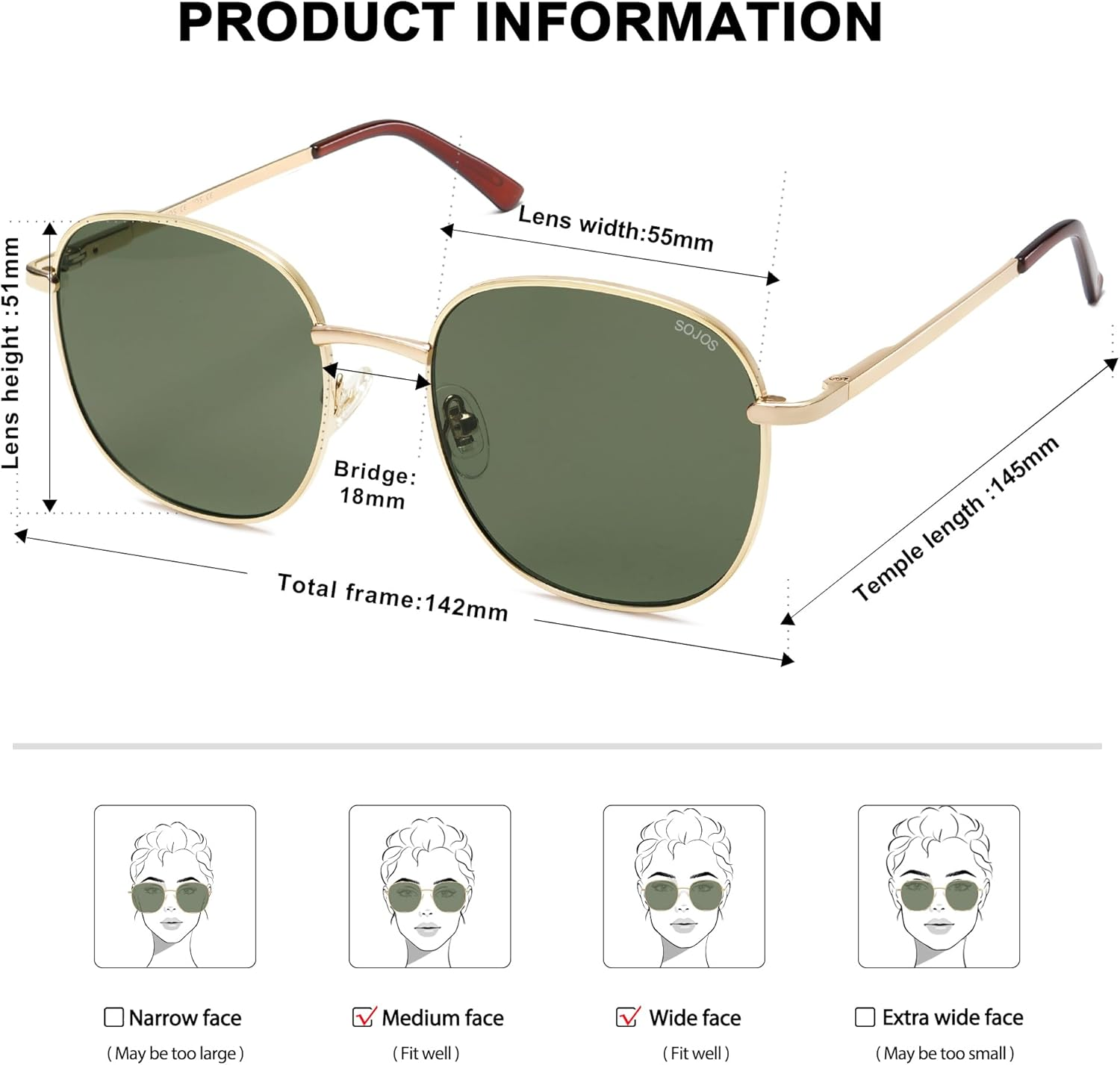 SOJOS Classic Square Sunglasses for Women Men with Spring Hinge Sunnies SJ1137 image number 1