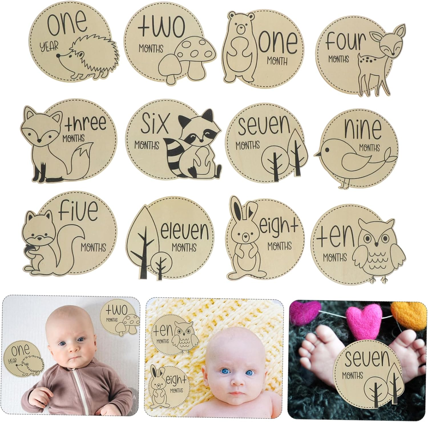 12Pcs Monthly Milestone Discs for Growth Animal Themed Milestone Cards for Newborn Photo Props Present for Parents image number 1