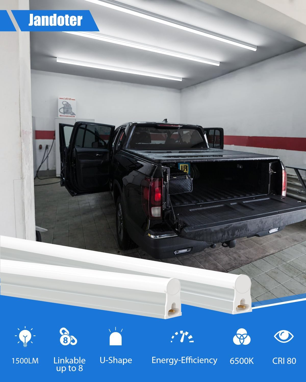 8 Packs T5 LED Shop Light, 2FT 6500K (Super Bright White) 1500LM 10W, Linkable with Plug, LED Light Bar for Workshop, Warehouse, Basement - Plug and Play image number 2